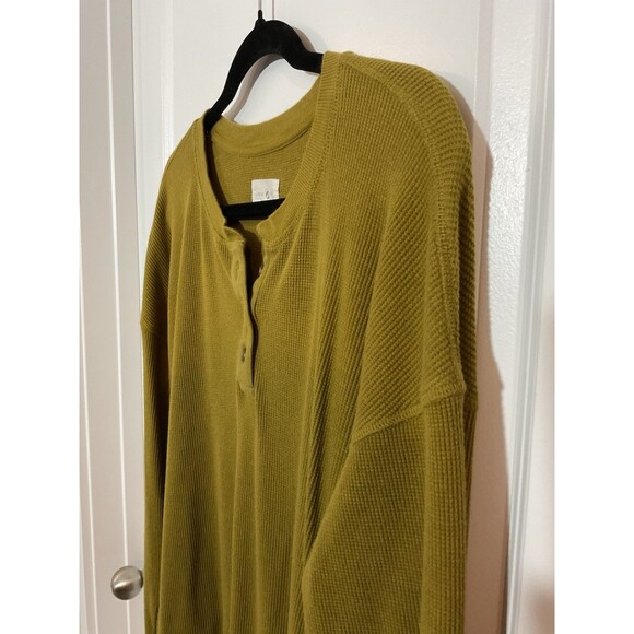 Lou & Grey Olive Green Waffle Knit Henley Long Sleeve Top Womens Medium M - Picture 1 of 7